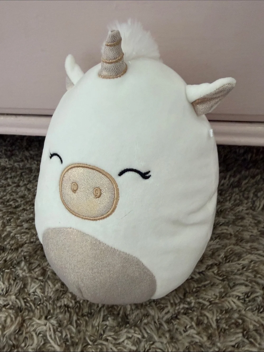 Squishmallows White Unicorn Pillow with Gold Accents